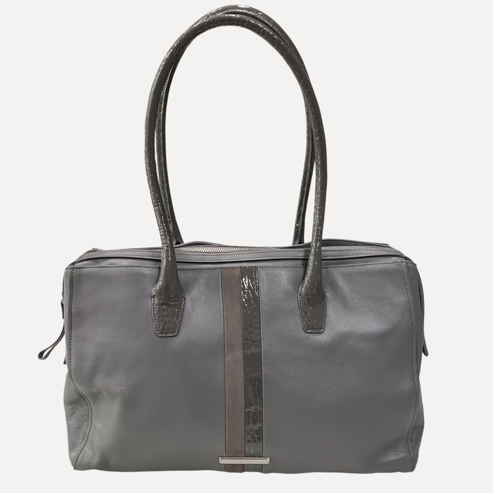 Cole Haan Gray 100% Leather Triple Compartment Satchel Shoulder Bag Tote NWOT